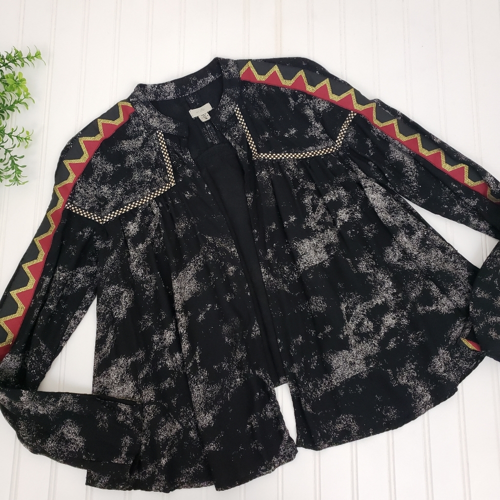 Ecote Jacket Boho Acid Wash Black Red size Small Urban Outfitters Lightweight